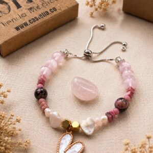 pulsera de cuarzo rosa y rodonita atraer el amor joyeria castelia