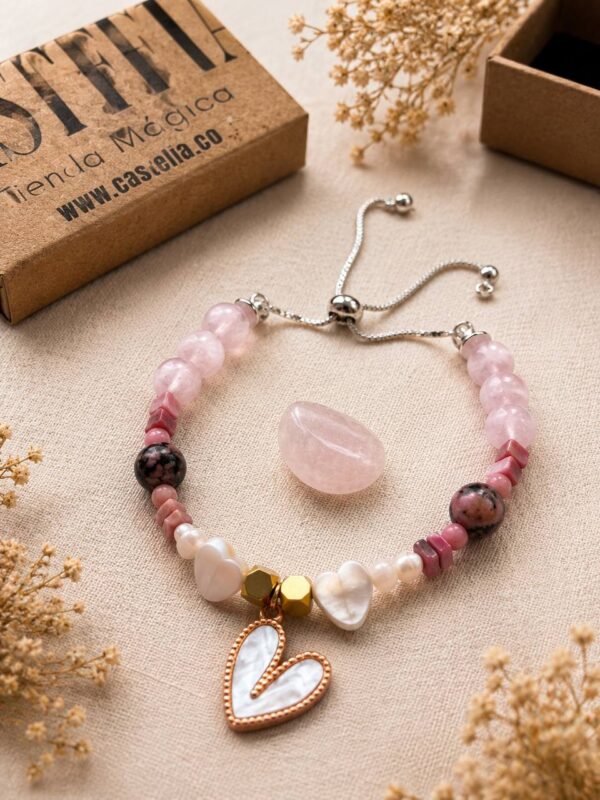 pulsera de cuarzo rosa y rodonita atraer el amor joyeria castelia