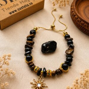 pulsera de fuerza y proteccion obsidiana y ojo de tigre joyeria castelia