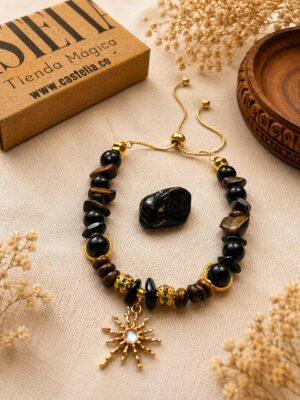 pulsera de fuerza y proteccion obsidiana y ojo de tigre joyeria castelia