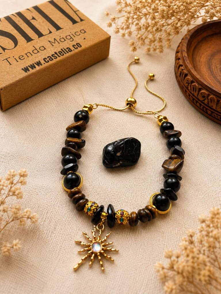 pulsera de fuerza y proteccion obsidiana y ojo de tigre joyeria castelia
