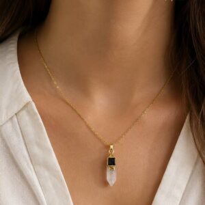 collar de proteccion y limpieza energetica cuarzo blanco y turmalina castelia