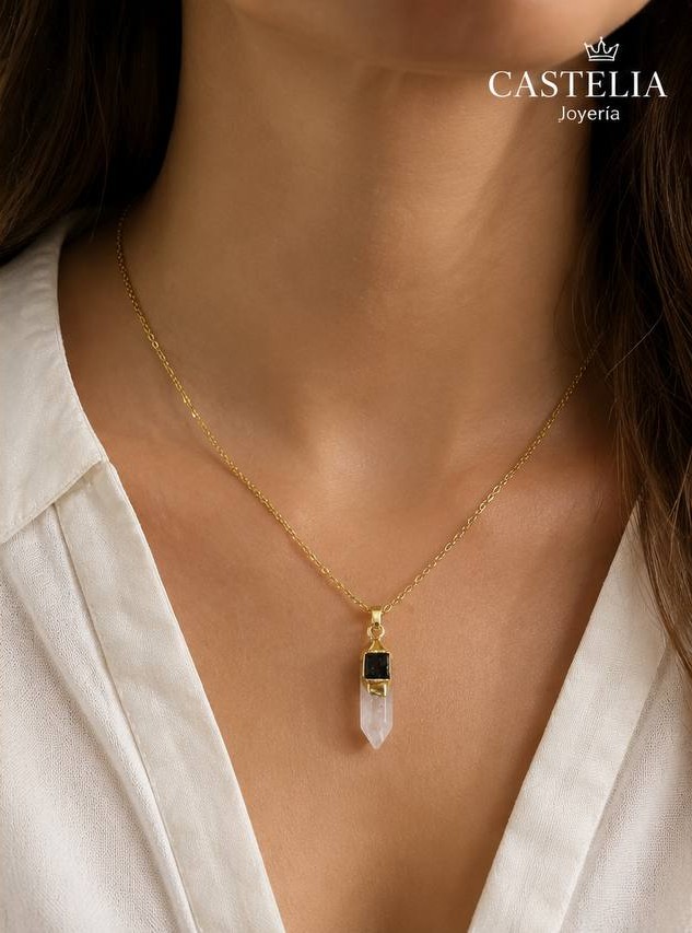 collar de proteccion y limpieza energetica cuarzo blanco y turmalina castelia